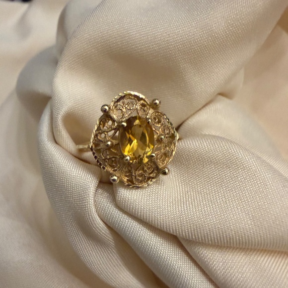 14k Yellow Gold Honey Citrine Filigree Ring Size 6.25 - Picture 2 of 7